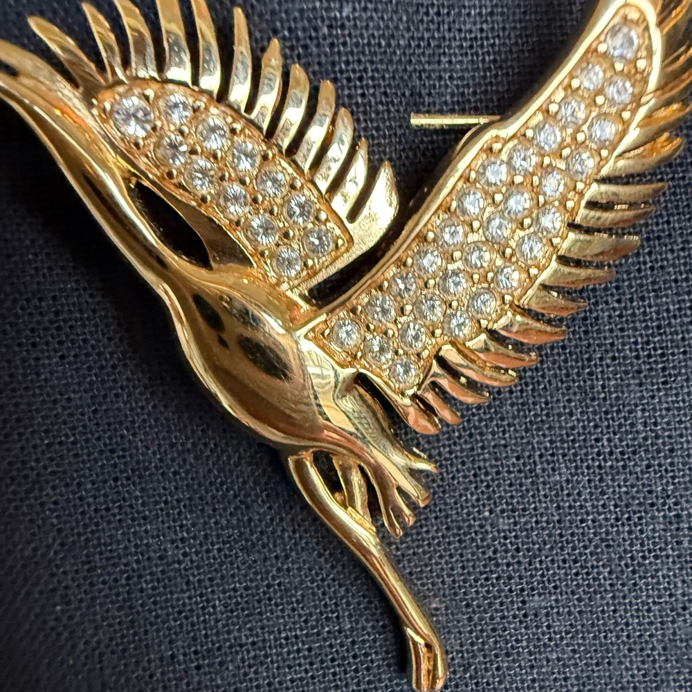 Vintage Universal  Gold and Diamond Crane Brooch